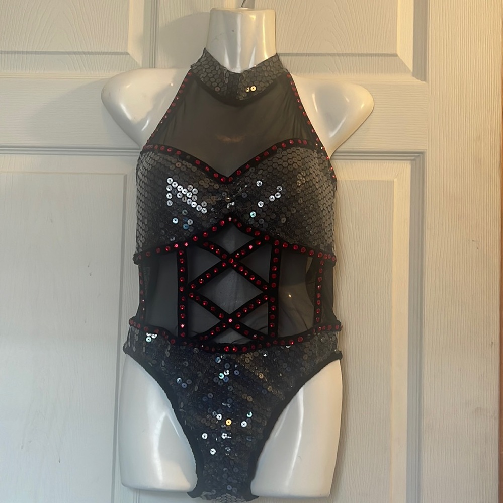 black and red sequence bodysuit size s/m